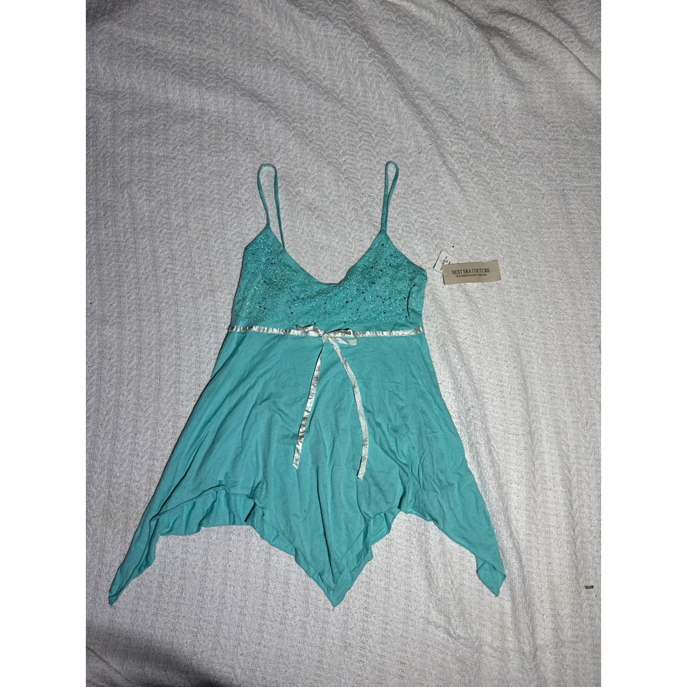 Next Era Couture Handkerchief Top Womens S turquoise NWT‎ Sequin Fairycore Y2K
